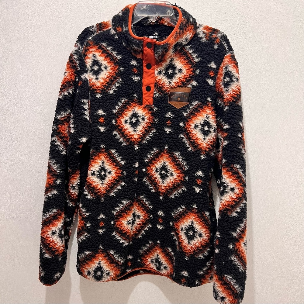 Men's Black and Orange Patterned Sweater